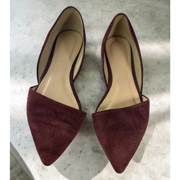 J. Crew D'Orsay Pointed Toe Leather Suede Flats Size 6 Burgundy Maroon E0033 - Picture 3 of 12
